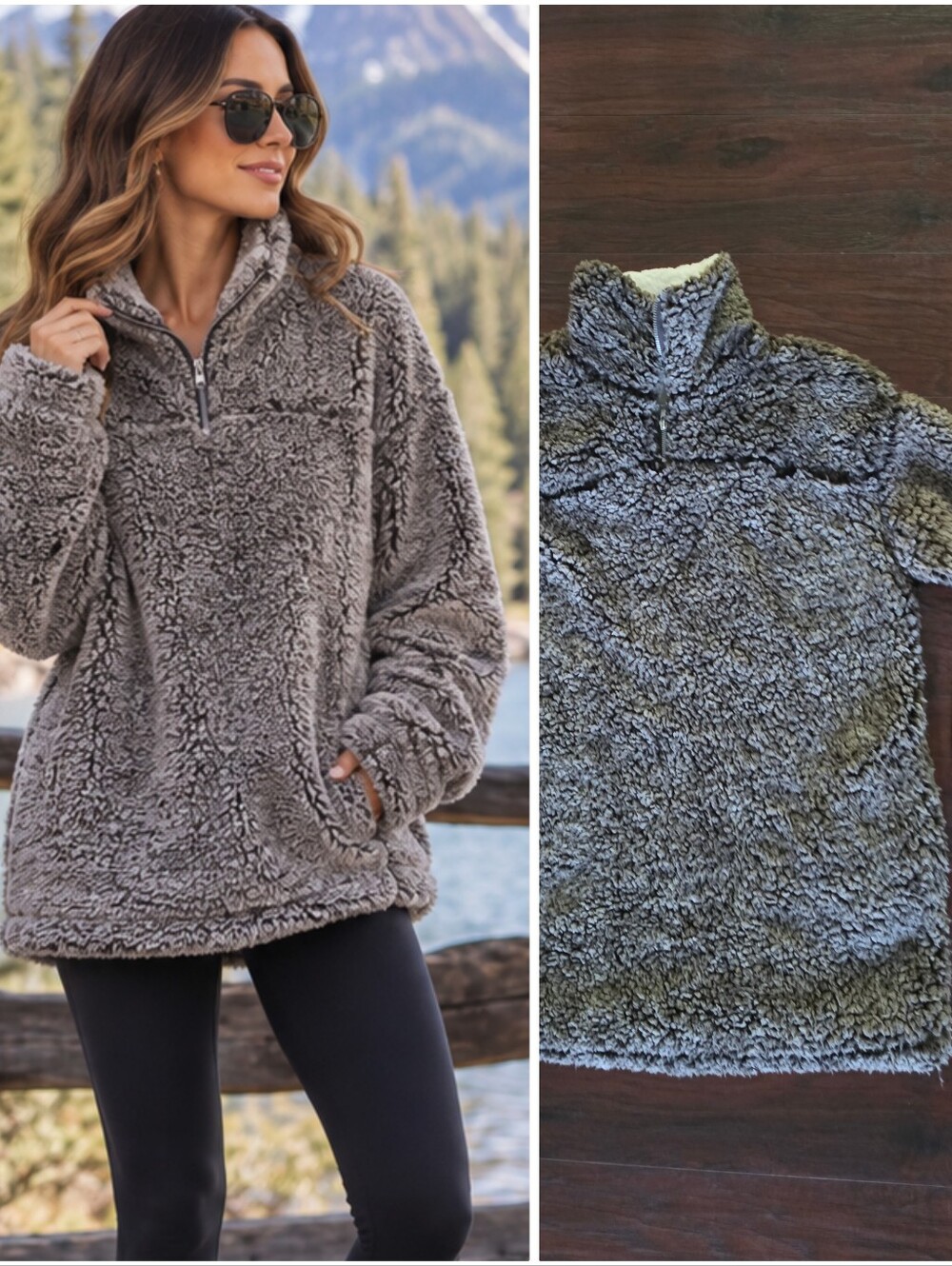 Fantastic Fawn Grey Teddy Sherpa Half-Zip Pullover